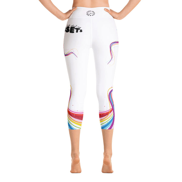 Let's Talk Assets - White/Rainbow Yoga Capri Leggings