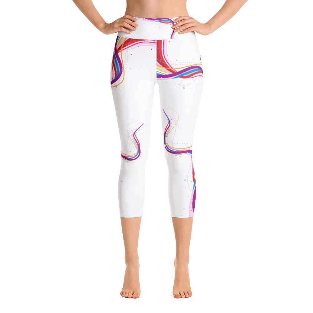 Let's Talk Assets - White/Rainbow Yoga Capri Leggings