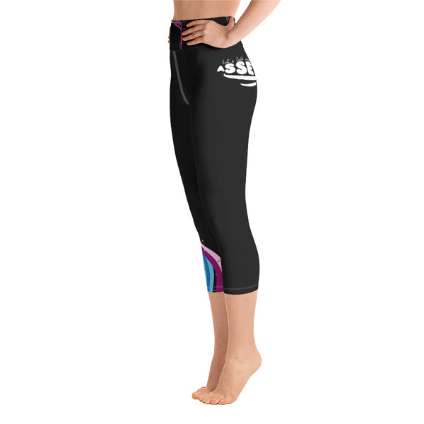 Let's Talk Assets - Black/Rainbow Yoga Capri Leggings