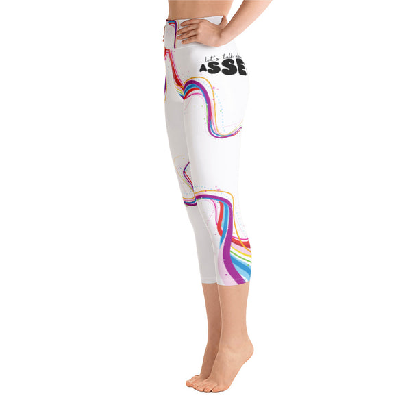 Let's Talk Assets - White/Rainbow Yoga Capri Leggings