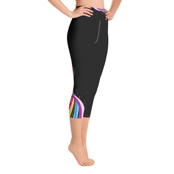 Let's Talk Assets - Black/Rainbow Yoga Capri Leggings