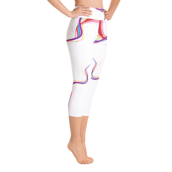 Let's Talk Assets - White/Rainbow Yoga Capri Leggings